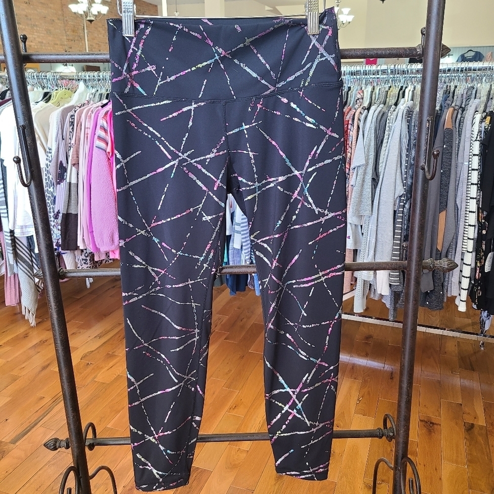 Zyia Active Metallic Rainbow and Black Athletic Leggings Size 6-8